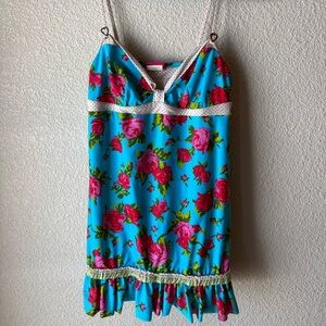 Betsey Johnson Pink Floral Swimwear Dress Vintage Y2K